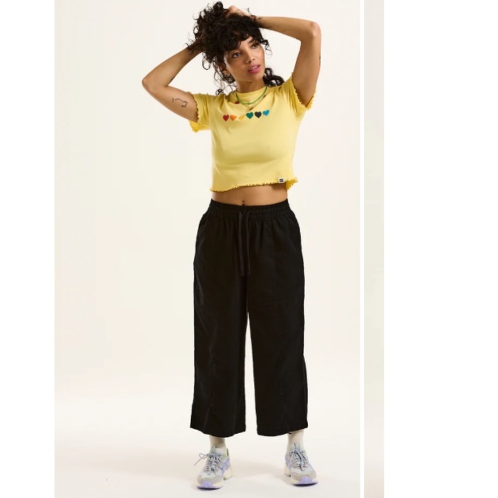 Black wide leg cotton cropped Chuck pants with big pockets | Lucy & Yak